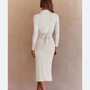 FOREVER 21 Midi Ribbed Back-Bow Dress M